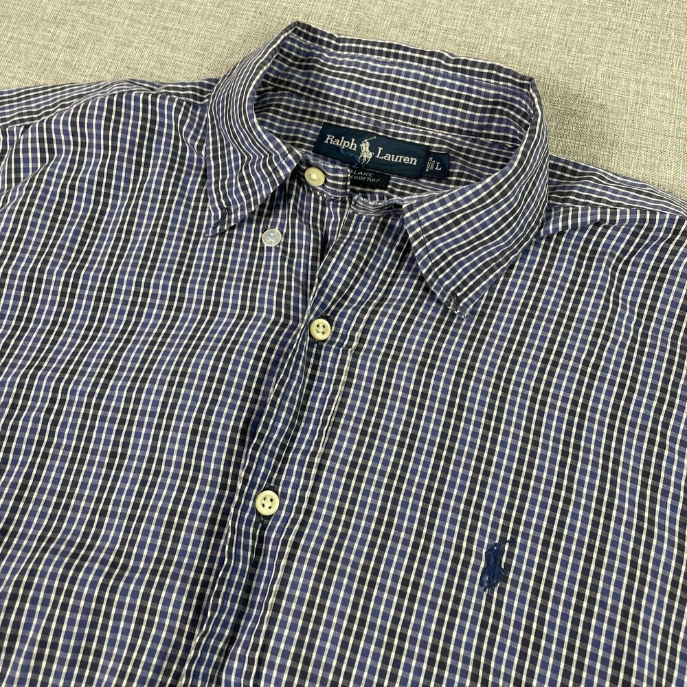 Ralph Lauren Shirt Mens Large Blue Check Long Sleeve Button Down Blake Casual
